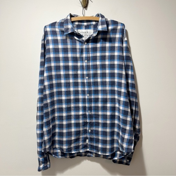 Frank & Eileen Paul Italian Woven Plaid Flannel Button Shirt Size Medium Blue - Picture 1 of 10